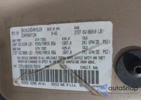 2003 Dodge Dakota Slt from USA, damaged, VIN 1D7HL48N33S170210